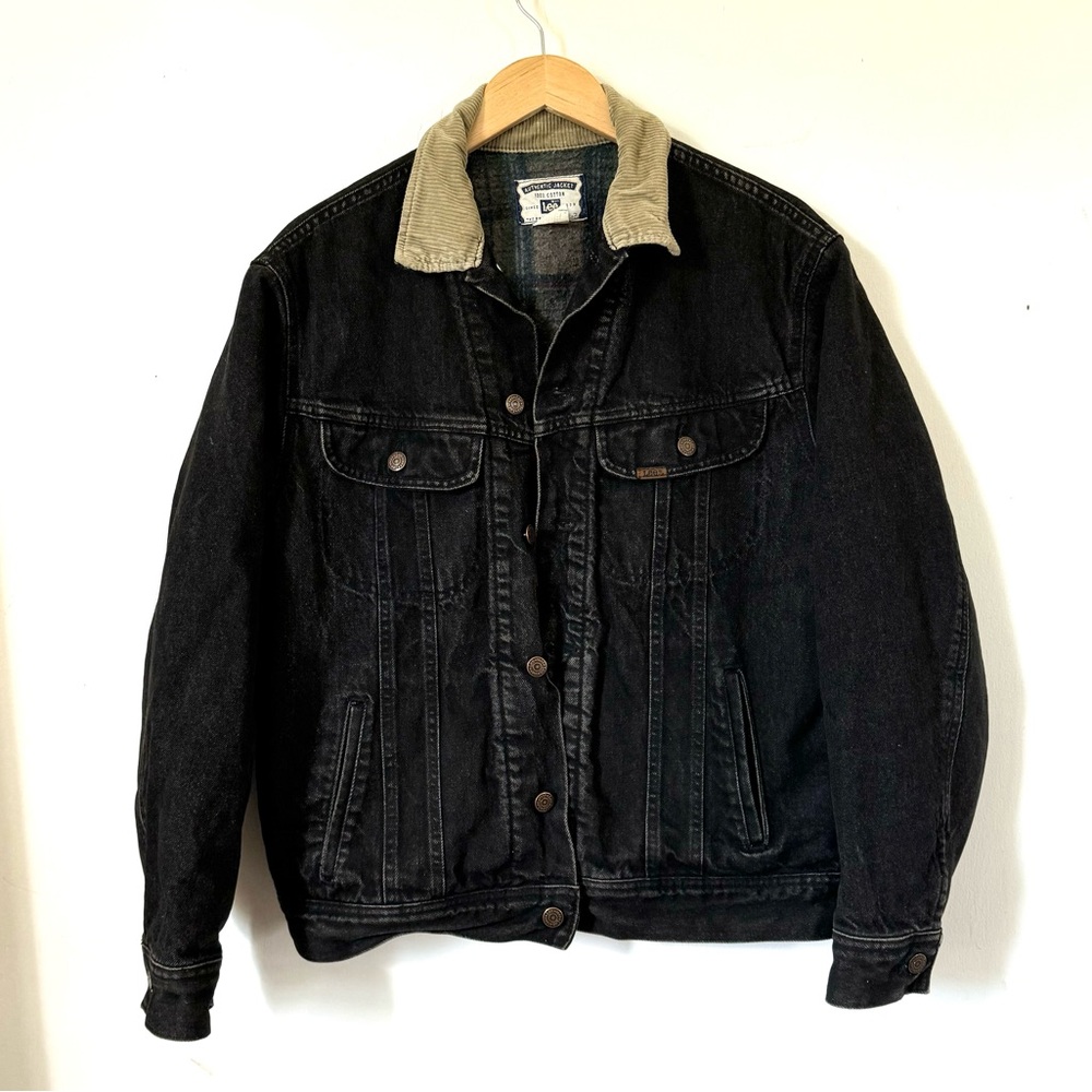 Vintage Lee Jean Jacket Stormrider Black Denim Coat Blanket Lined Mens Medium - Picture 6 of 8
